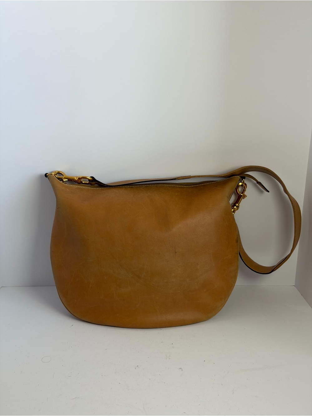 Vintage Gucci Tan Natural Smooth Leather Hobo Shoulder Bag Rare